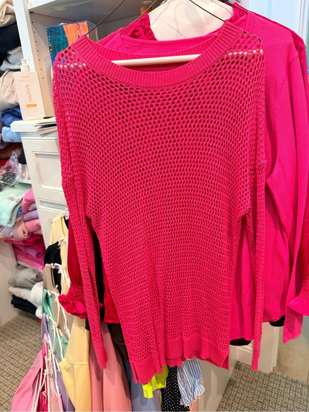 Hot Pink Women's Open-Knit Sweater